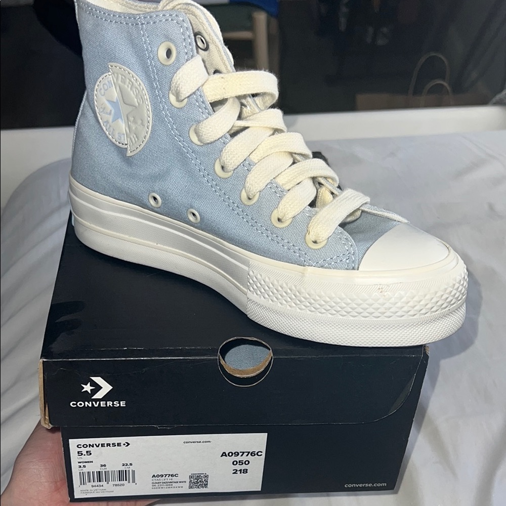 Converse High-Top Sneakers in Light Blue and White